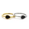 δαχτυλίδι με μαύρη σταγόνα ατσάλινο σε δύο χρώματα
