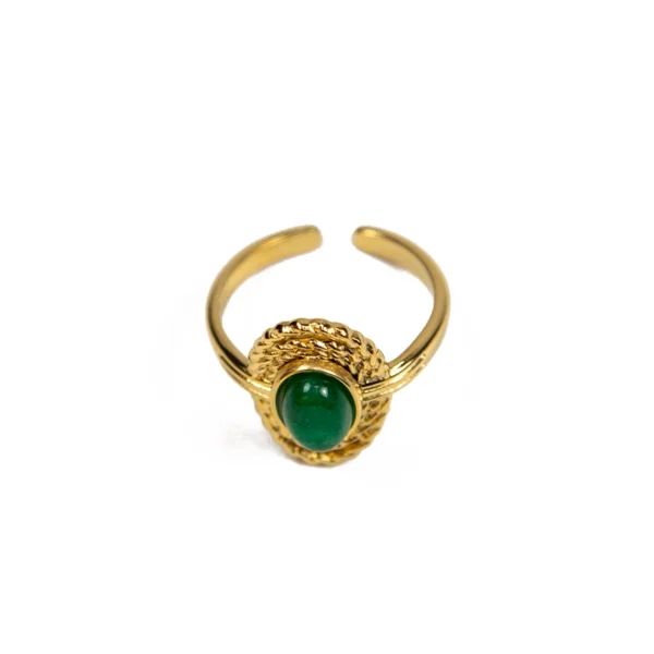 δαχτυλίδι ανοιγόμενο χρυσό βίντατζ ατσάλινο σε πράσινο