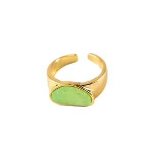 δαχτυλίδι ανοιγόμενο με πράσινη πέτρα ατσάλινο σε χρυσό