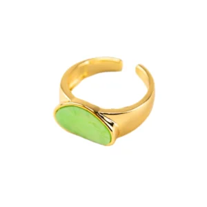 δαχτυλίδι ανοιγόμενο με πράσινη πέτρα ατσάλινο σε οβάλ σχήμα