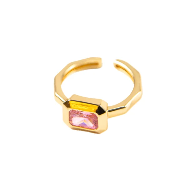 δαχτυλίδι ανοιγόμενο με ροζ πέτρα ατσάλινο σε χρυσό
