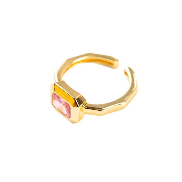 δαχτυλίδι ανοιγόμενο με ροζ πέτρα ατσάλινο σε ορθογώνια σχεδίαση
