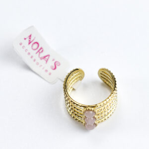 δαχτυλίδι charlotte ατσάλινο χρυσό με ροζ πέτρες
