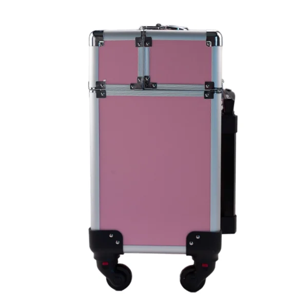 επαγγελματική βαλίτσα καλλυντικών ροζ με ασημί λεπτομέρειες