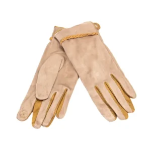 γάντια αφής σουέτ με διακοσμητική πλεξίδα σε μπεζ