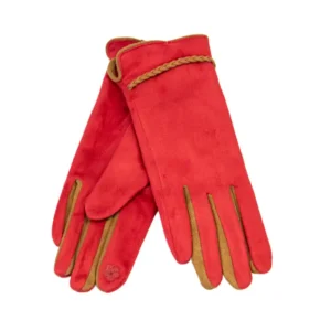 γάντια αφής σουέτ με διακοσμητική πλεξίδα σε κόκκινο