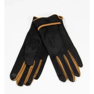 γάντια αφής σουέτ με διακοσμητική πλεξίδα σε μαύρο