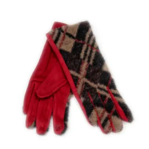 γάντια αφής υφασμάτινα καρό με επένδυση σε κόκκινο