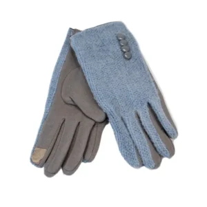 γάντια αφής υφασμάτινα με διακοσμητικά κουμπιά σε μπλε
