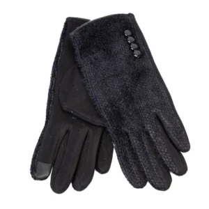 γάντια αφής υφασμάτινα με διακοσμητικά κουμπιά σε μαύρο