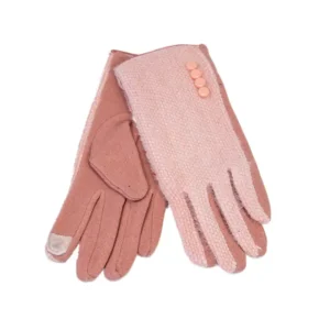 γάντια αφής υφασμάτινα με διακοσμητικά κουμπιά σε ροζ