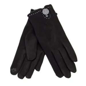 γάντια αφής υφασμάτινα με καρό κουμπάκι σε μαύρο