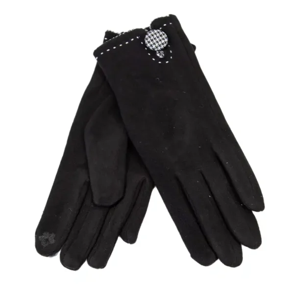 γάντια αφής υφασμάτινα με καρό κουμπάκι σε μαύρο