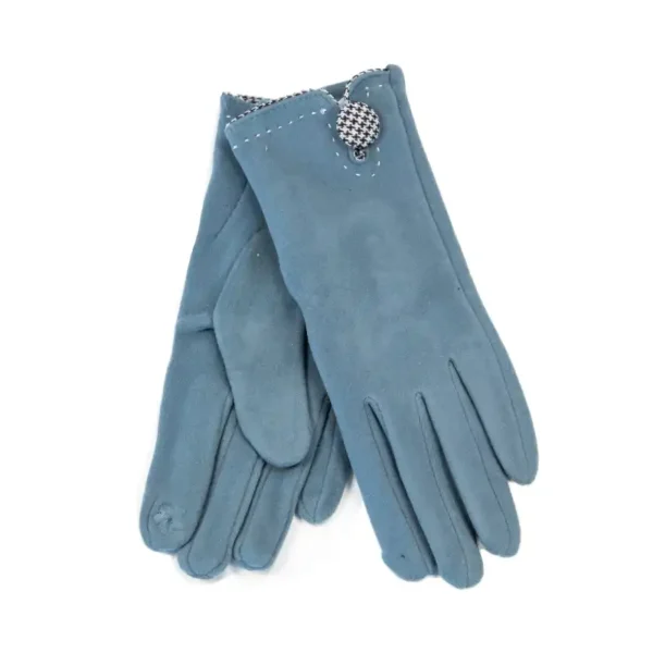 γάντια αφής υφασμάτινα με καρό κουμπάκι σε πετρόλ