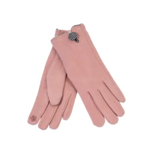 γάντια αφής υφασμάτινα με καρό κουμπάκι σε ροζ