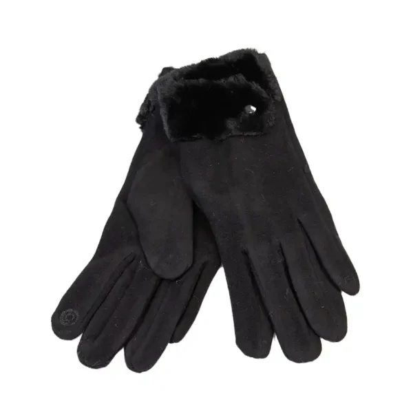γάντια αφής υφασμάτινα με κουμπί και γούνα σε μαύρο