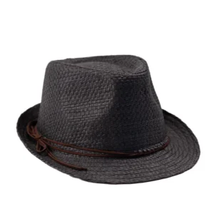 καπέλο καβουράκι ψάθινο μαύρο με καφέ σχοινάκι