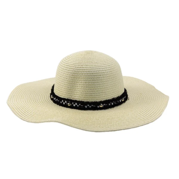καπέλο ψάθινο με υφασμάτινη λεπτομέρεια σε μπεζ χρώμα