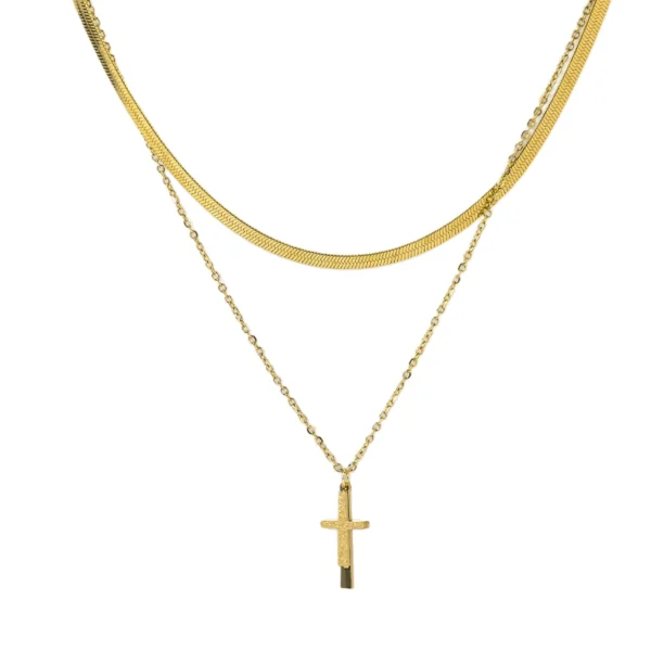 κολιέ σταυρός με διπλή αλυσίδα σε χρυσό