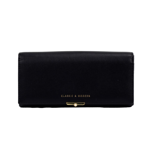 πορτοφόλι με διακοσμητική πέρλα στο κούμπωμα μαύρο