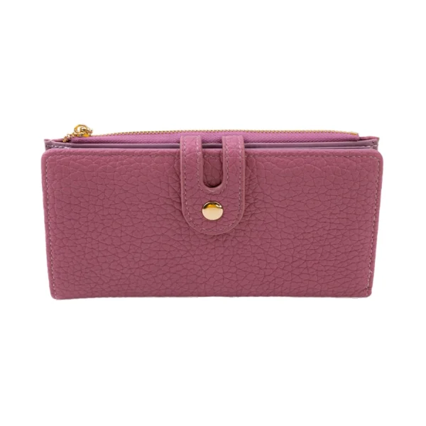 πορτοφόλι μεγάλο ανάγλυφο με κουμπί σε ροζ χρώμα