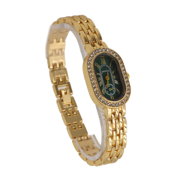 ρολόι maya με μπρασελέ και οβάλ καντράν χρυσό με πράσινο