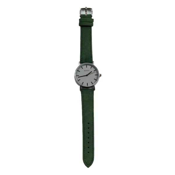 ρολόι minimal με λουράκι δερματίνη και στρογγυλό καντράν σε πράσινο