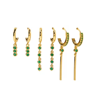 σετ σκουλαρίκια με κρεμαστές πράσινες πέτρες ατσάλινα σε χρυσό