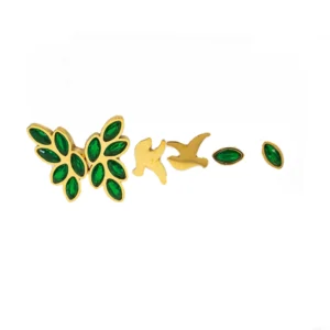 σετ σκουλαρίκια πουλί και πράσινη πέτρα ατσάλινα σε χρυσό