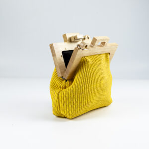 τσάντα boho small ψάθινη κίτρινη με αλυσίδα