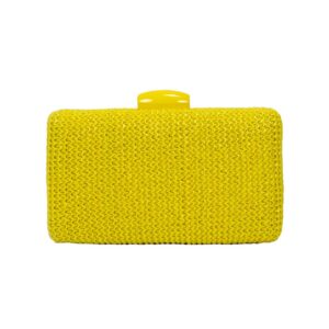 τσάντα κλατς με ψάθινη πλέξη σε κίτρινο