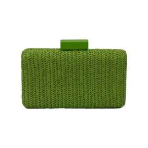 τσάντα κλατς με ψάθινη πλέξη σε πράσινο