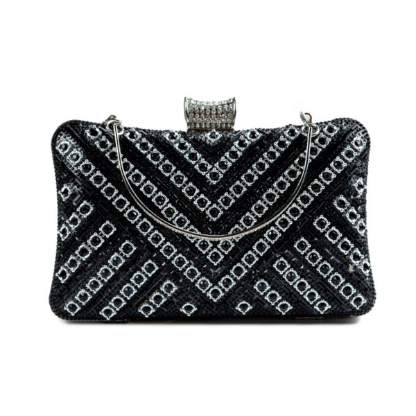 τσάντα clutch με στρας και χερούλι σε ασημί μαύρο χρώμα