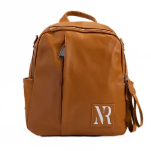 τσάντα πλάτης με εξωτερικό φερμουάρ σε καφέ χρώμα