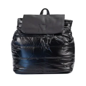 τσάντα πλάτης νάιλον πλεγμένο ριγέ γκρι σε μαύρο χρώμα