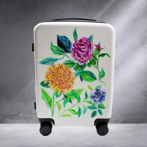βαλίτσα με λουλούδια λευκή χειροαποσκευή