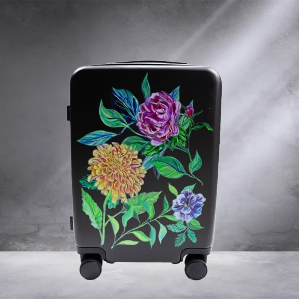 βαλίτσα με λουλούδια μαύρη χειροαποσκευή