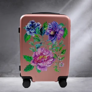 βαλίτσα με λουλούδια ροζ χειροαποσκευή