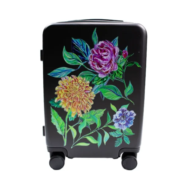 βαλίτσα με λουλούδια σε μαύρο