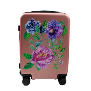 βαλίτσα με λουλούδια σε ροζ