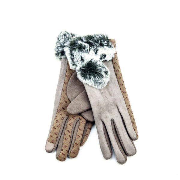 Ζευγάρι Γάντια Μονόχρωμα με Σχέδιο Νιφάδες Χιονιού και Γούνα