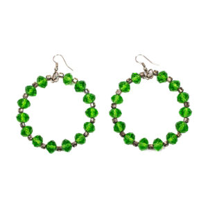 Σκουλαρίκια Κρεμαστοί Κρίκοι με Πράσινες Χάντρες