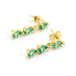 Σκουλαρίκια Χρυσά Καρφωτά με Πράσινες Πέτρες