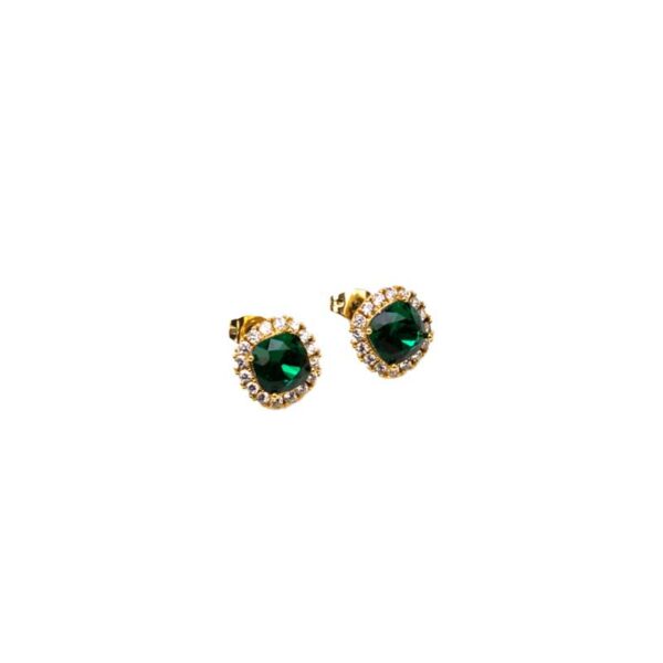 Σκουλαρίκια Χρυσά Καρφωτά με Πράσινο Διαμαντάκι
