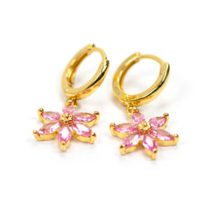 Σκουλαρίκια Χρυσά με Αστέρι και Ροζ Πέτρες Ατσάλινα