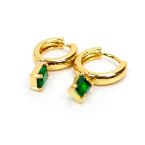 Σκουλαρίκια Χρυσά με Πράσινη Πέτρα Ατσάλινα