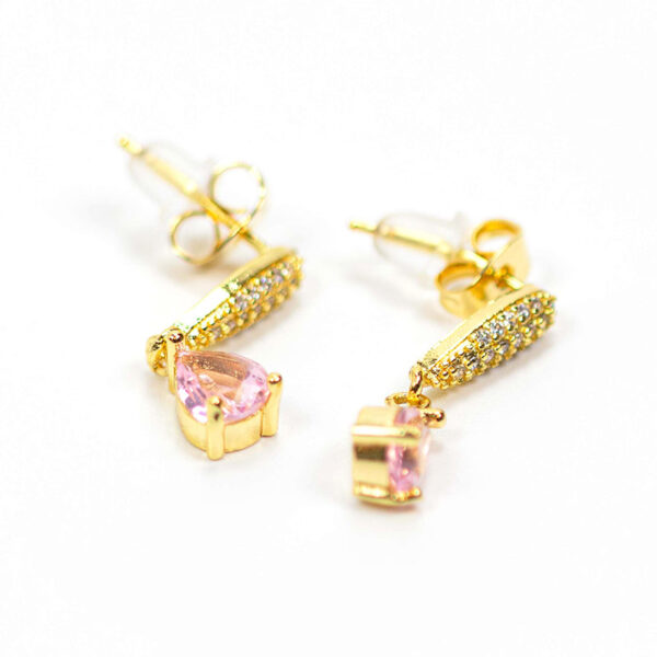 Σκουλαρίκια Χρυσά με Ροζ Πέτρα Ατσάλινα